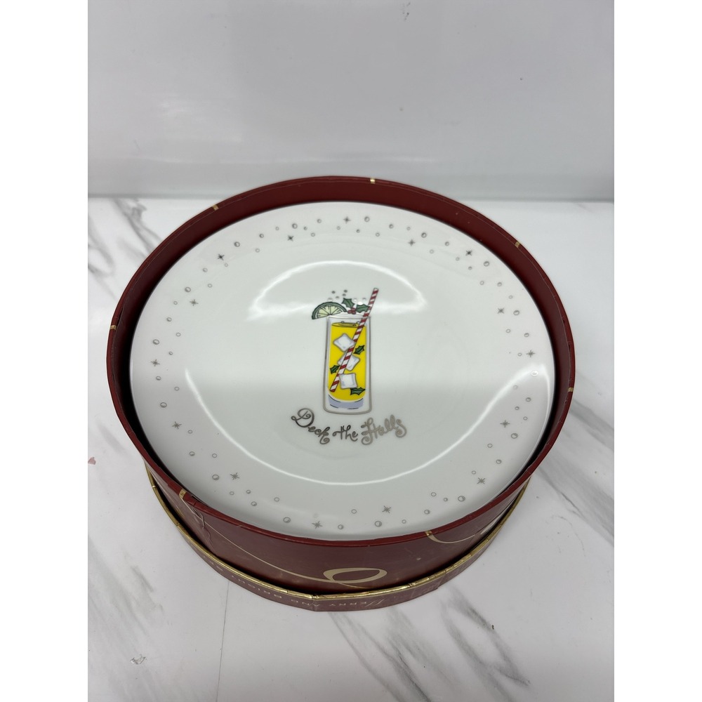 Lenox Merry and Bright Dessert Plates Set of 4 Holiday Cocktail Porcelain White‎